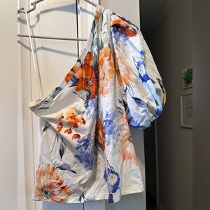 Express Floral Print Top with Red and Blue Accents